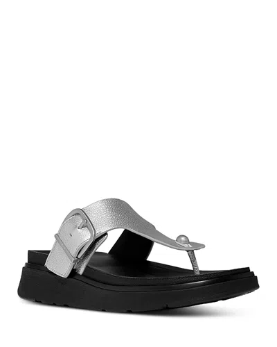 Fitflop Women's Gen-ff Metallic Leather Thong Sandals In Silver