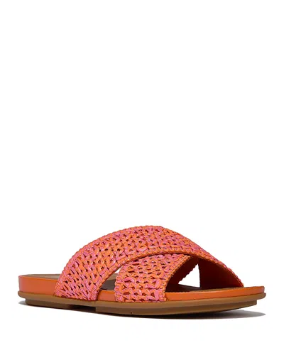 Fitflop Women's Gracie Woven Cross Slide Sandals In Satsuma,pink Mix