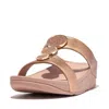 Fitflop Women's Halo Bead Circle Metallic H-bar Slides In Rose Gold In Multi