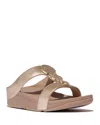 Fitflop Women's Halo Bead Circle Metallic H-bar Slides In Rose Gold In Metallic Latte Beige