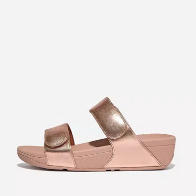 Fitflop Women's Lulu Adjustable Leather Slides In Rose Gold In Pink