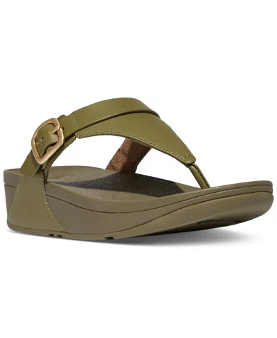 Fitflop Women's Lulu Adjustable Leather Toe-post Sandals In Camo Green