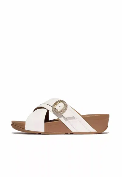 Fitflop Women's Lulu Buckle Leather Cross Slide Sandals In Urban White In Multi