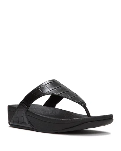 Fitflop Lulu Crocodile Toe-post Sandals In Black