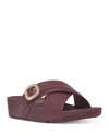 Fitflop Women's Lulu Crystal Buckle Leather Cross Slides Flats In Mauve Wine
