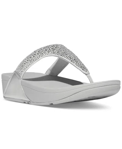 Fitflop Women's Lulu Crystal Mix Toe-post Wedge Sandals In Silver
