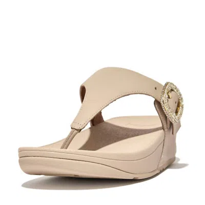 Fitflop Women's Lulu Crystal Toe Post Buckle Leather Sandal In Stone Beige In Multi