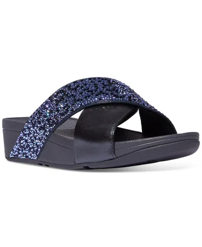 Fitflop Women's Lulu Embellished Metallic Crisscross Slide Sandals In Midnight Navy