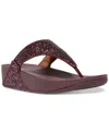 Fitflop Lulu Embellished Platform Wedge Flip Flop In Metallic Mauve Wine
