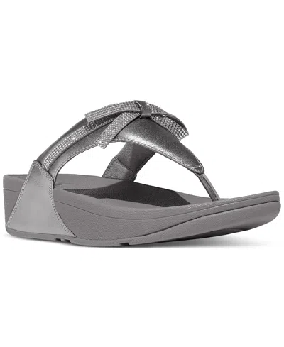 Fitflop Women's Lulu Glitz-bow Leather Toe-post Sandals In Silver