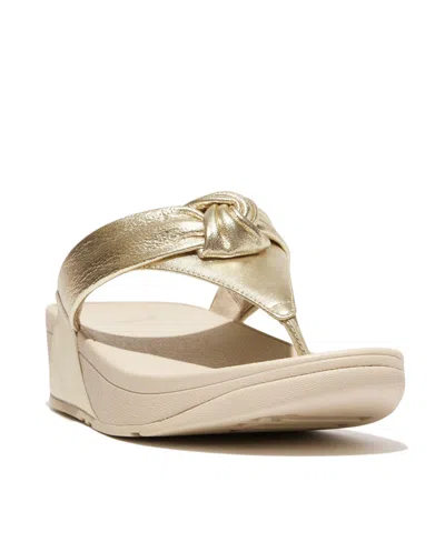 Fitflop Women's Lulu Padded-knot Metallic-leather Toe-post Sandals In Platino
