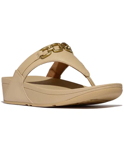 Fitflop Lulu Square-chain Leather Toe-post Sandals In Brown