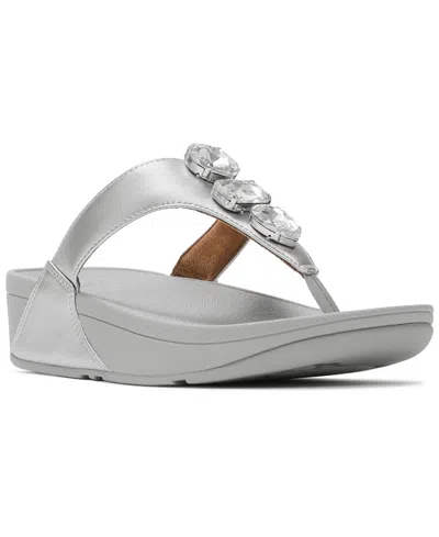 Fitflop Women's Lulu Ultra Jewel Metallic Toe Post Slip-on Sandals In Gray