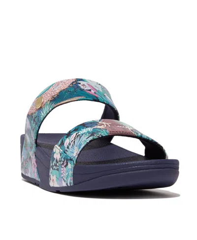 Fitflop Women's Lulu X Jim Thompson Leather Slides In Heritage Blue