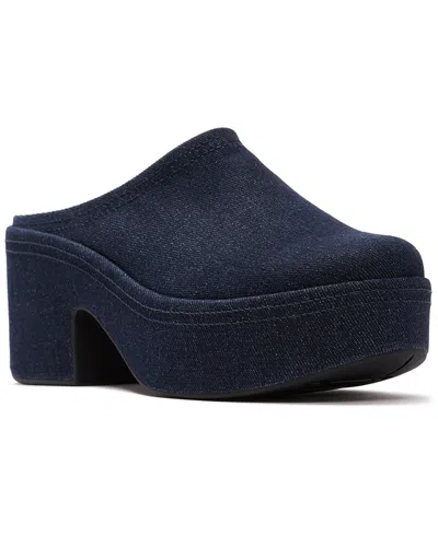 Fitflop Women's Platforms Denim Heeled Slip-on Mules In Blue