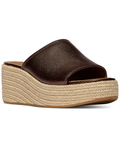 Fitflop Women's Platforms Espadrille Leather Wedge Slide Sandals In Brown