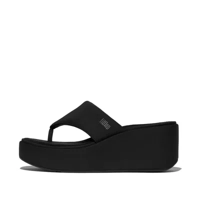 Fitflop Platform All Black Toe Post Wedge Sandals