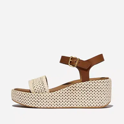 Fitflop Women's Platforms Woven Wedge Ankle-strap Sandals In Deep Tan/ivory In Multi