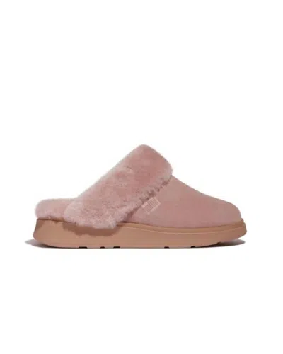 Fitflop Women's Shearling-collar Suede Slippers In Dusky Pink