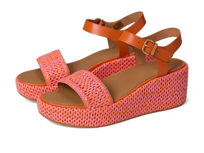 Fitflop Women's Two-tone Woven Wedge Ankle-strap Sandals In Satsuma Pink Mix