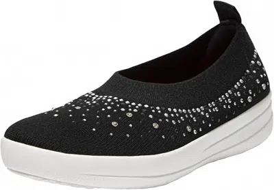 Fitflop Women's Uberknit Ombre Crystal Ballerinas Sneaker Flats In Black In Animal Print