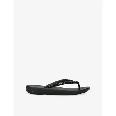 Fitflop Womens Black Iqushion Leather Sandals Eur 37 / 4 Uk