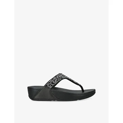 FITFLOP WOMENS BLACK LULU CRYSTAL RHINESTONE-EMBELLISHED FAUX-LEATHER SANDALS EUR 40 / 7 UK