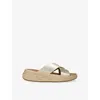 Fitflop Leather F-mode Flatform Slides In Metallic
