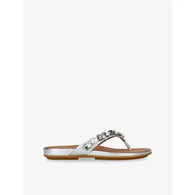 FITFLOP WOMENS SILVER GRACIE CRYSTAL-EMBELLISHED METALLIC-LEATHER SANDALS EUR 36 / 3 UK