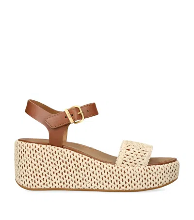 Fitflop Woven-edge Platform Sandals 70 In Deep Tan/ivory