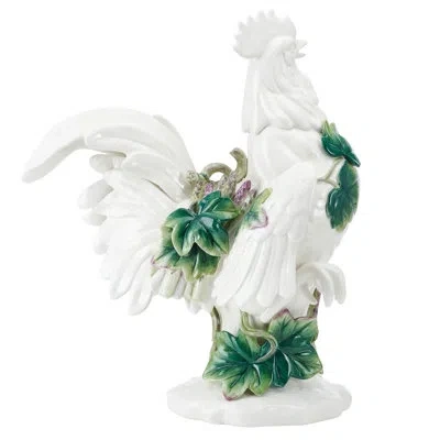Fitz And Floyd 19 In. Rooster Figurine In White,green