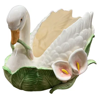 Pre-owned Fitz And Floyd 1987  Ceramic Swan Planter Or Centerpiece Bowl In Sand