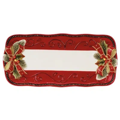 Fitz And Floyd Damask Holiday 13-inch Ceramic Bread Tray In Multicolored