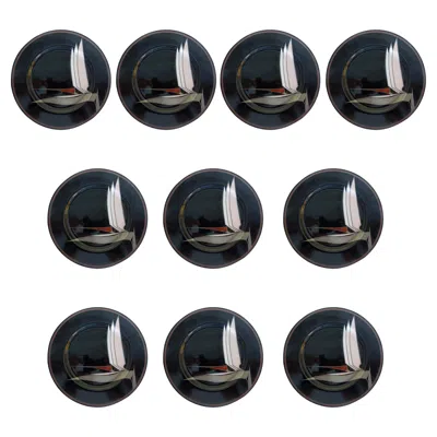 Pre-owned Fitz And Floyd Desert Plates By , 1981 Set Of Ten "oiseau De Paradis" In Black