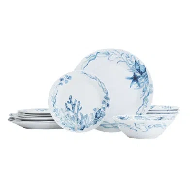 Fitz And Floyd Dinnerware Set, 12 Piece In Blue;white