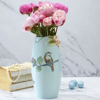 Fitz And Floyd English Garden Tall Vase In Blue