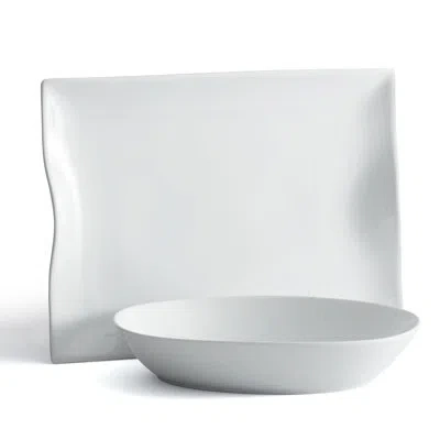 Fitz And Floyd Everyday White 2-piece Serving Bowl And Rectangular Platter Set
