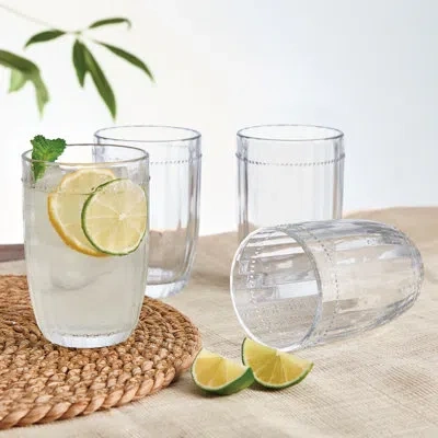 Fitz And Floyd Everyday White Beaded Highball Tumbler In Clear