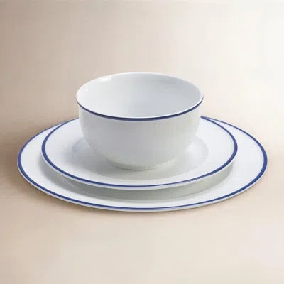 Fitz And Floyd Everyday White Bistro Blue Band 12-pc Dinnerware Set, Service For 4 In Blue;white