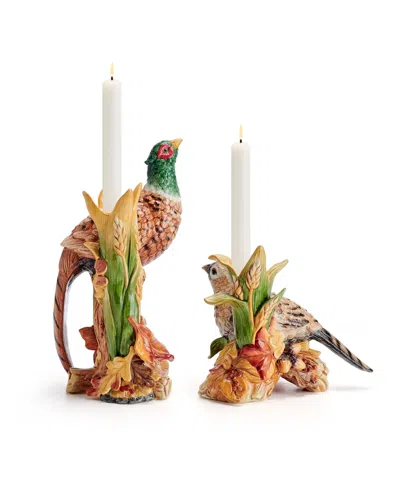 Fitz And Floyd Fall Harvest Pair Of Pheasant Candleholders In Brown