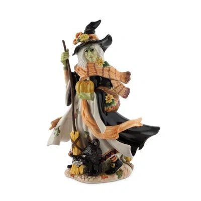 Fitz And Floyd Halloween Harvest Witch Figurine In Black;brown;white;green;beige;yellow;ora