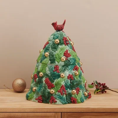 Fitz And Floyd Holiday Christmas Tree Cookie Jar In Multi