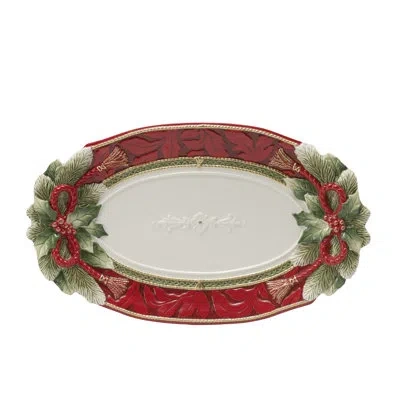Fitz And Floyd Holiday Home Platter In White;red