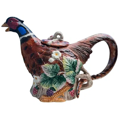 Pre-owned Fitz And Floyd Holiday Pheasant Tea Pot In Black