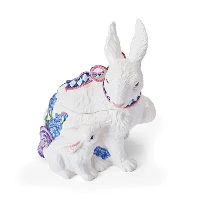 Fitz And Floyd Jardin Rabbit Cookie Jar In White