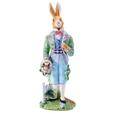 Fitz And Floyd Jardin Rabbit Male Figurine In Blue;white;green;pink