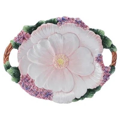 Fitz And Floyd Large Platter With Handles In Green;pink