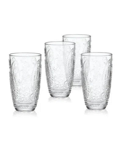 Fitz And Floyd Maddi 15-oz Highball Glasses 4-piece Set In Clear