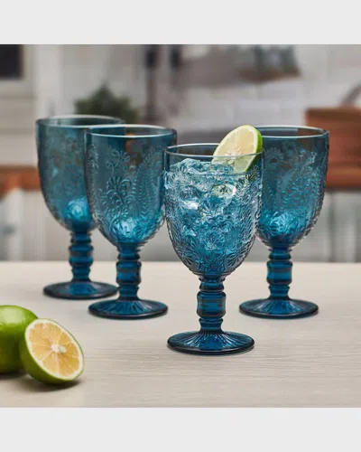 Fitz And Floyd Maddi Goblet Glasses, Set Of 4 In Blue