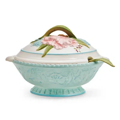 Fitz And Floyd Meadow Soup Tureen With Ladle In Blue